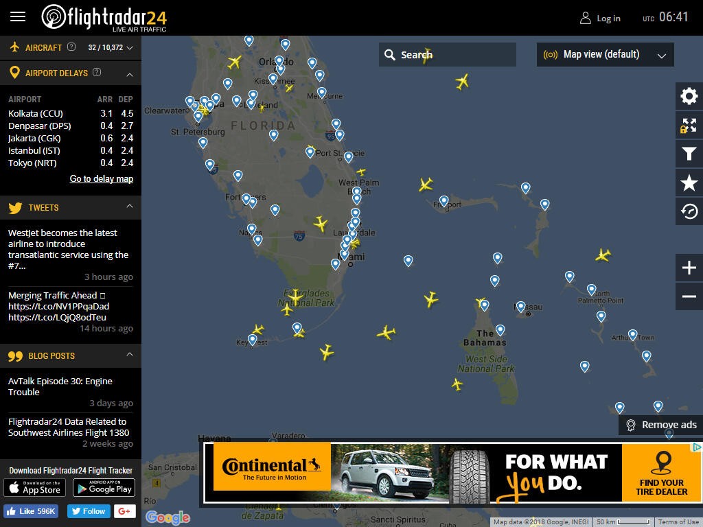 Flight Radar 24 (Shows location of all flights)