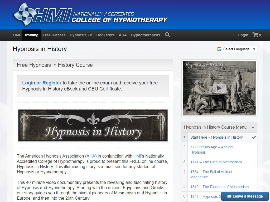 Hypnosis.Edu History Course